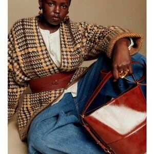 NWT Sezane Oscar wool Jacket cardigan brown houndstooth open front SZ2 fit M L